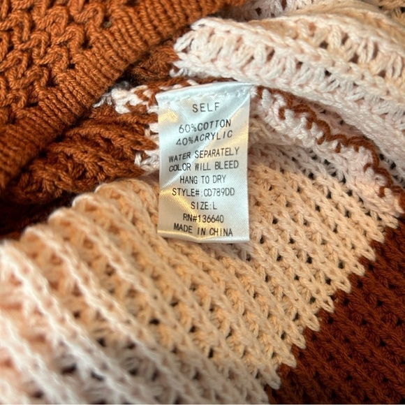 L’atiste Crochet Striped Brown & Pink Retro Style Dress w/Ring Waist Cutout NWT - Picture 16 of 16